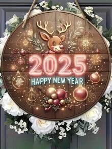 2025 新年乡村风格木制标志，节日墙壁装饰，2D 圣诞装饰，无需电池，适用于家庭和厨房装饰 - 彩色 - 查看 2