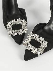 Giày cao gót mũi nhọn đính đá vuông cho nữ, giày cao gót thời trang giản dị thoải mái, thanh lịch, đa năng - màu đen - Xem 6