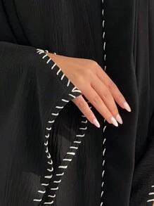 1pc Women Casual Elegant Fashionable Solid Color Embroidered Long Robe Abaya Robe, Comfortable Soft Skin-Friendly Fabric, Suitable For Festivals, Daily Gatherings