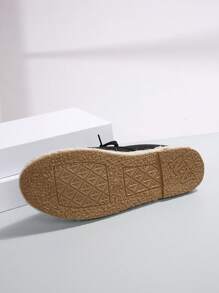 Zapatos planos casuales de estilo nuevo para mujer con puntera redonda, de lino y cuerda, de tipo slip-on - Negro - Ver 5