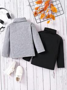 2 piezas Camiseta de manga larga con cuello llano para niños, uso diario casual y versátil, otoño/invierno - Multicolor - Ver 2