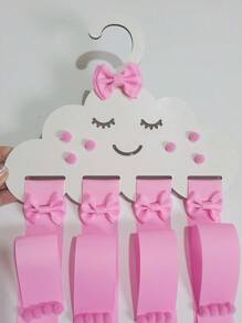 Children's Bow Organizer, Colorful MDF Cloud Bow Holder, Girl's Hanger Decorated With Pompom. - 粉色 - 查看 2