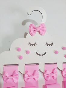 Children's Bow Organizer, Colorful MDF Cloud Bow Holder, Girl's Hanger Decorated With Pompom. - 粉色 - 查看 1