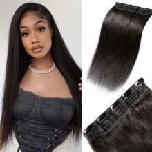 One Piece Clip In Straight Hair Extensions Real 5 Clips In Human Hair Pieces 14-28 Inch Long Straight Standard Weft One Piece Hair Extensions - Natural Black - View 2