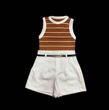 White Tailored Short Set With Belt And Tank Top, Fashion Style And - 彩色 - 查看 2