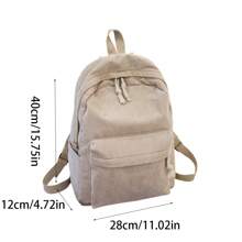 1pc Personalized Name Corduroy Casual Backpack, College Style Simple Streetwear Spacious Bag (Beige) - Beige - View 4