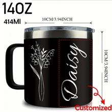 Custom Stainless Steel Vacuum Cup With Flower Pattern, Can Be Personalized With Name, Handles, Lid, Keeps Drinks Hot/Cold, Traveling Tumbler, Birthday/Couples Gift, Car Cup