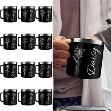 Custom Stainless Steel Vacuum Cup With Flower Pattern, Can Be Personalized With Name, Handles, Lid, Keeps Drinks Hot/Cold, Traveling Tumbler, Birthday/Couples Gift, Car Cup