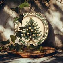 1 件复古圣诞树圆形金属牌匾 - 复古风格，8x8 英寸，银色，节日图案，耐用材质，适用于家庭/咖啡厅/公寓/餐厅/街道/客厅墙壁装饰，送给家人和朋友的完美节日礼物，随机孔样式（上、下、左、右） - 彩色 - 查看 8