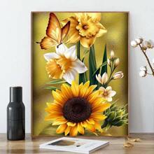 1pc Sunflower Diamond Painting Kit For Adults Beginners, 5D DIY Butterfly Diamond Art Craft Kit, Floral Diamond Dotting Jewelry Art Home Decor Gift