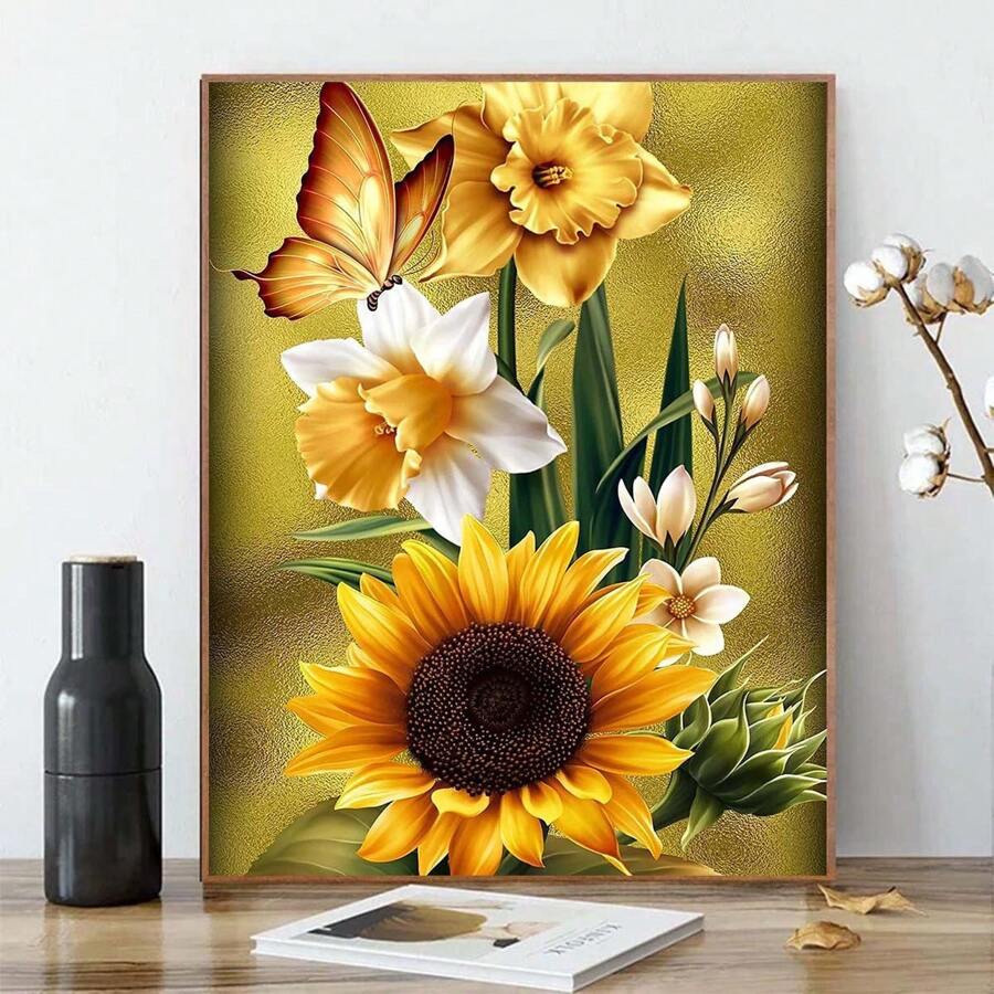 1pc Sunflower Diamond Painting Kit For Adults Beginners, 5D DIY Butterfly Diamond Art Craft Kit, Floral Diamond Dotting Jewelry Art Home Decor Gift