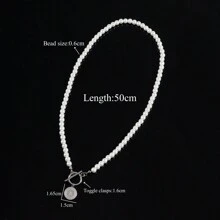 1pc New Circular Initial Pendant Toggle Clasps Faux Pearl Beaded Necklaces For Men - Silver - View 2