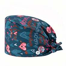 1 pieza Gorro de enfermera con estampado de carta de amor de poliéster para mujeres, antibacteriano y antipolvo, diseño de correa elástica ajustable, banda transpirable interior, gancho para la mascarilla, adecuado para médicos, enfermeras, salón de belleza, veterinaria y trabajadores de limpieza