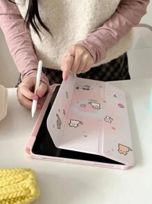 1pc Lovely Pixel Cat Heart Print Acrylic Transparent Crystal Back Cover, Anti-Drop Case Supports Sleep/Wake Compatible With IPad, ,