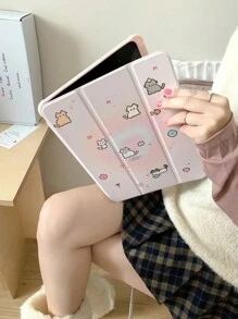 1pc Lovely Pixel Cat Heart Print Acrylic Transparent Crystal Back Cover, Anti-Drop Case Supports Sleep/Wake Compatible With IPad, ,