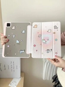 1pc Lovely Pixel Cat Heart Print Acrylic Transparent Crystal Back Cover, Anti-Drop Case Supports Sleep/Wake Compatible With IPad, ,