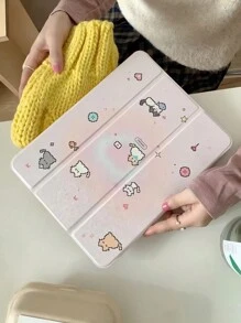 1pc Lovely Pixel Cat Heart Print Acrylic Transparent Crystal Back Cover, Anti-Drop Case Supports Sleep/Wake Compatible With IPad, ,