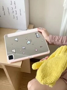 1pc Lovely Pixel Cat Heart Print Acrylic Transparent Crystal Back Cover, Anti-Drop Case Supports Sleep/Wake Compatible With IPad, ,