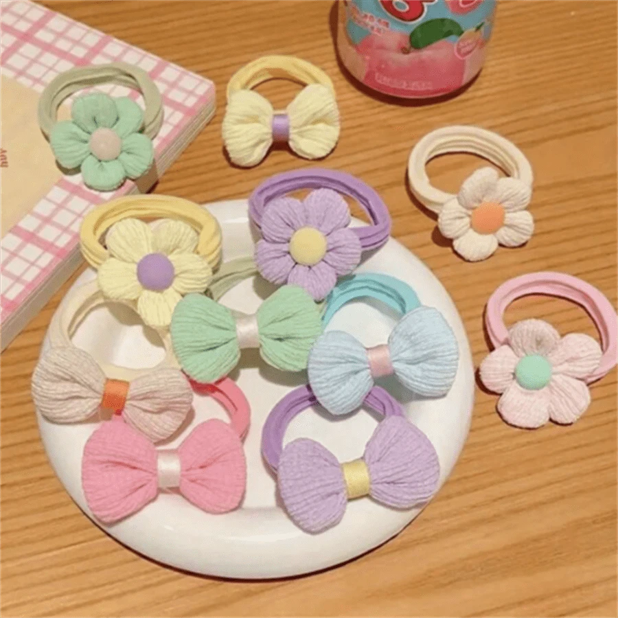 12/6 件糖果色弹性发带，带花朵、蝴蝶结装饰，适合女孩的发饰，日常使用爱情情人节 - 不傷發彈性好髮圈 - 查看 1