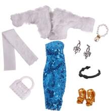 Bộ 10 món phù hợp với búp bê 30cm Phụ kiện bao gồm áo choàng + áo khoác nhung + váy dài + 1 đôi bông tai + 1 đôi giày + vòng cổ + túi (Không bao gồm búp bê) - Nhiều màu - Xem 14