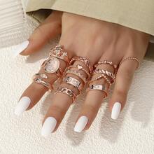 Juego de 13 anillos de diseños surtidos que incluyen hongos, gatitos, serpientes, retorcidos y con forma de corazón para damas - Multicolor - Ver 11