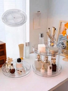 1 个圆形垂直可旋转化妆品收纳架、浴室台面收纳架、梳妆台收纳架、化妆品收纳架 - 彩色 - 查看 1