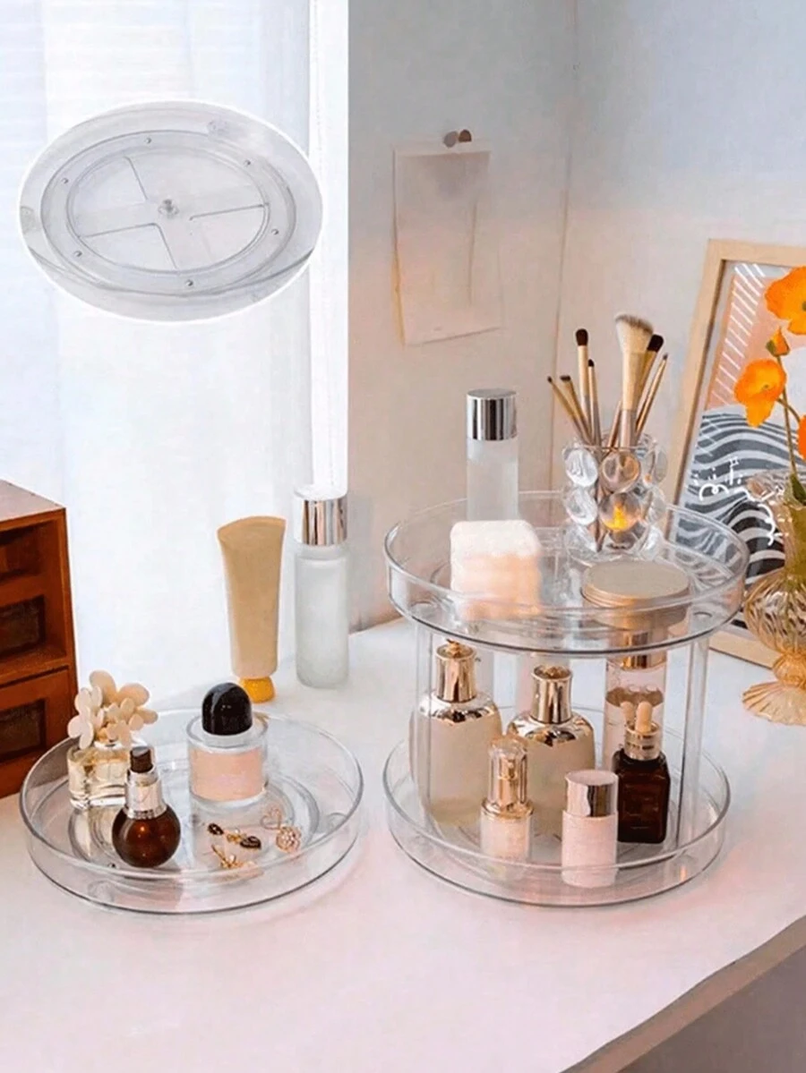 1 个圆形垂直可旋转化妆品收纳架、浴室台面收纳架、梳妆台收纳架、化妆品收纳架 - 彩色 - 查看 1