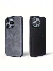 Customized Personalized Name Phone Case Compatible With IPhone 11 12 13 14 15 16 17 Pro Max Plus 17 Air 3D DIY Engraved Letters Initials Name Luxury Business Classic PU Leather Shockproof Case Festival Gifts For Couple Friends Family Yourself, Season Picks,2025phonecase - Black - View 3