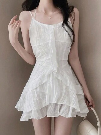 2025 Peplum Cami Dress, Chic French Style, Age-Reducing, Super Fairy A-Line Skirt, Petite High Waist Skirt