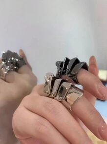 Punk Hip Hop Armored Couple Rings, Multi-Layer Adjustable Saturn Shaped Open Band Rings,