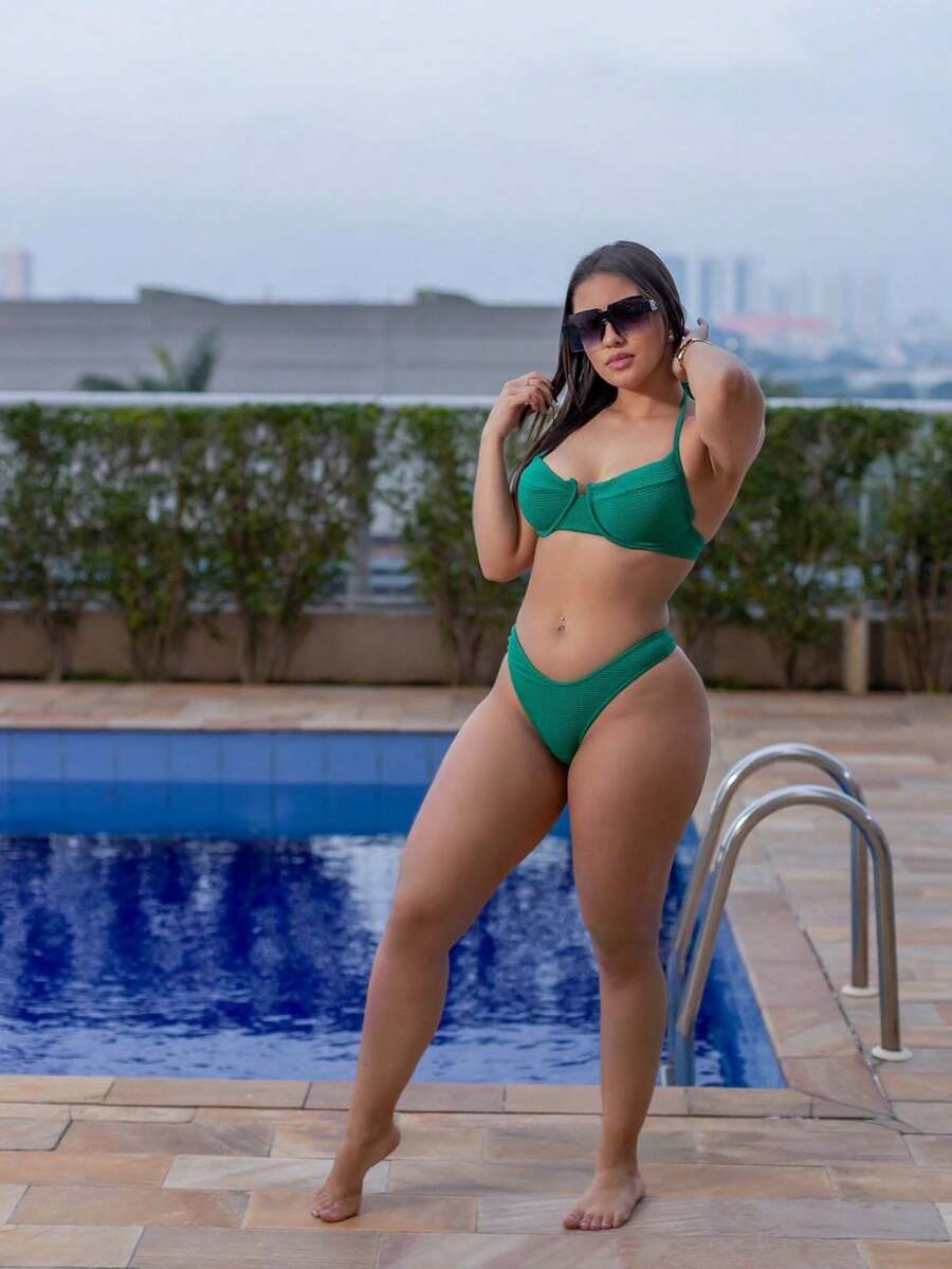 Bikini Set Top Underwire Half Cup Machined - 綠色 - 查看 1