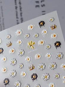 1 قطعة ملصقات أظافر زخرفية جديدة بتصميم نحلة كرتونية مرتفعة 5D وزهرة البابونج الصيفية، بنقشة زهرة البابونج البيضاء والنحلة الجميلة متعددة البتلات، ملصقات أظافر لاصقة ذاتيًا 5D مثالية لتصميم فن الأظافر الساحر، اكسسوارات فن الأظافر DIY