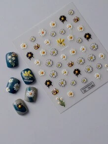 1 قطعة ملصقات أظافر زخرفية جديدة بتصميم نحلة كرتونية مرتفعة 5D وزهرة البابونج الصيفية، بنقشة زهرة البابونج البيضاء والنحلة الجميلة متعددة البتلات، ملصقات أظافر لاصقة ذاتيًا 5D مثالية لتصميم فن الأظافر الساحر، اكسسوارات فن الأظافر DIY