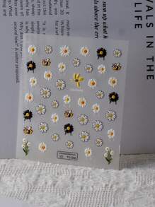 1 قطعة ملصقات أظافر زخرفية جديدة بتصميم نحلة كرتونية مرتفعة 5D وزهرة البابونج الصيفية، بنقشة زهرة البابونج البيضاء والنحلة الجميلة متعددة البتلات، ملصقات أظافر لاصقة ذاتيًا 5D مثالية لتصميم فن الأظافر الساحر، اكسسوارات فن الأظافر DIY