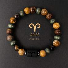 1 pièce Bracelet pour homme, perles en pierre d'œil de tigre, bangle, idées de cadeaux pour la sœur, cadeaux pour le frère, signes du zodiaque : Bélier Taureau Gémeaux Cancer Lion Vierge Balance Scorpion Sagittaire Capricorne Verseau Poissons