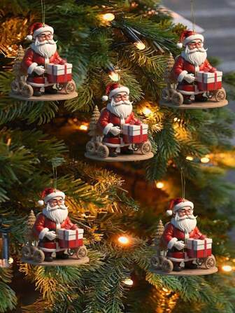 5pcs Christmas Party Decor Christmas Tree & Santa Claus Ornaments (Flat Style)