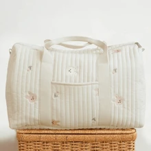 新款刺绣妈咪包，大容量尿布包，旅行包，孕妇包 - 米色 - 查看 6