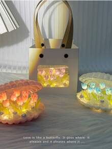 1 bộ đèn ngủ vỏ sò thời trang hình hoa tulip tự làm, đồ trang trí, quà tặng sáng tạo cho trẻ em, học sinh, ngày lễ tình nhân, giáng sinh, giáo viên - Đồ trang trí vỏ hoa tulip - Xem 10