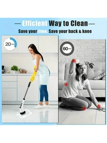 1 Wireless Electric Rotary Cleaner - USB Charging, 7 Replaceable Brush Heads, Dual Speed, Detachable Telescopic Handle, Battery Level Indicator, Suitable For Kitchen/Living Room/Bathroom Cleaning, Lithium Battery Power Supply, Seven In One Household Cleaning Product