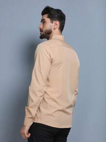 Men's Dress Shirt, LONG Sleeve, Plain With Elastane, Body Fabric, 90% Polyester, 10% Non-Greasy, Easy To Iron - Màu Khaki - Xem 4