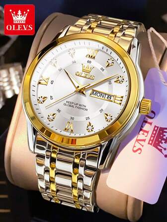 OLEVS. OLEVS 男士石英表奢华钻石金表防水夜光不锈钢商务男士石英表男士手表