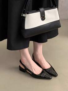 Giày sandal đế thấp mũi kín mới cho nữ, màu nude kiểu Pháp, gót nhọn, giày lười thoáng khí, da PU màu đen, mùa xuân/hè/thu - màu đen - Xem 2