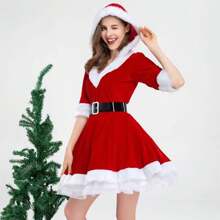Women's Mrs Claus Santa Christmas Costume With Hooded Dress, Underskirt, Bustle For Christmas Or Party,Going Out Outfit,Partywear,New Year Party,Festival Outfit, Valentine's Day ,Dress. Christmas,Dresses For Woman,Valentine's Day,Red Dress,Pink,Party Dress - Multicolor - View 2