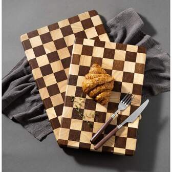 1 件橡胶木砧板，厚实木厨房切菜板，适用于蔬菜、水果，棋盘图案设计，防滑厚实，多种尺寸可供选择，橡胶木材料，健康无刀痕，适合家庭使用厨房砧板