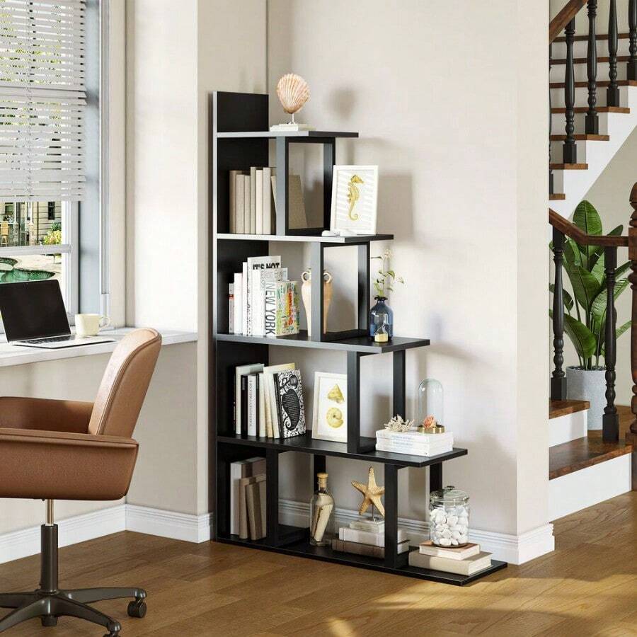 Ladder Corner Bookshelf 5 Tier Bookcase Bookshelf Storage Display Open