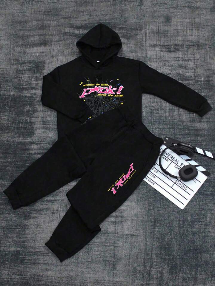 Teen Boys Y2K Spider World Pink Graphic Long Sleeve