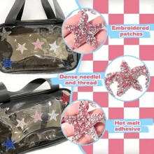 5pcs 4cm Shiny Star-Shaped Rhinestone Colorful Pentagram Diamond Stickers, Hot-Melt Resin Rhinestone Pattern Patches, DIY Shoes Bags Clothes Hot-Stamping Decorative Stickers - Silver - View 4