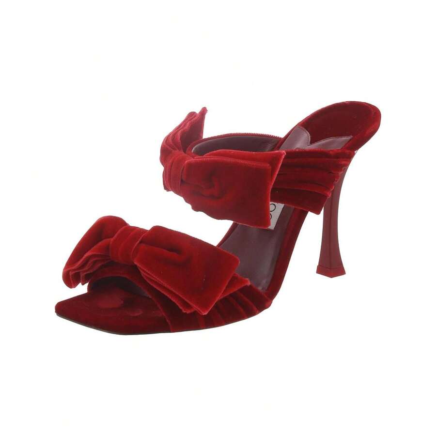 Jimmy Choo Flaca Womens Velvet Bow Slide Sandals - 紅/紅 - 查看 1
