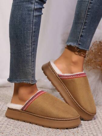 New Bohemian Suede Fleece Home Slippers, Warm Fuzzy Non-Slip Thick Sole Indoor/Outdoor Slip-On Unisex Slippers, Suitable For All Seasons, Especially For Women In Winter