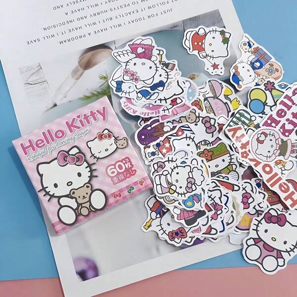 Sanrio 60pcs Kawaii Stickers Collection: Cute, Suitable For Phones, Luggage, Water Bottles And Notebooks - Waterproof, Laptop-Friendly, Self-Adhesive, Reusable, Asymmetrical Shapes, Semi-Glossy Surface